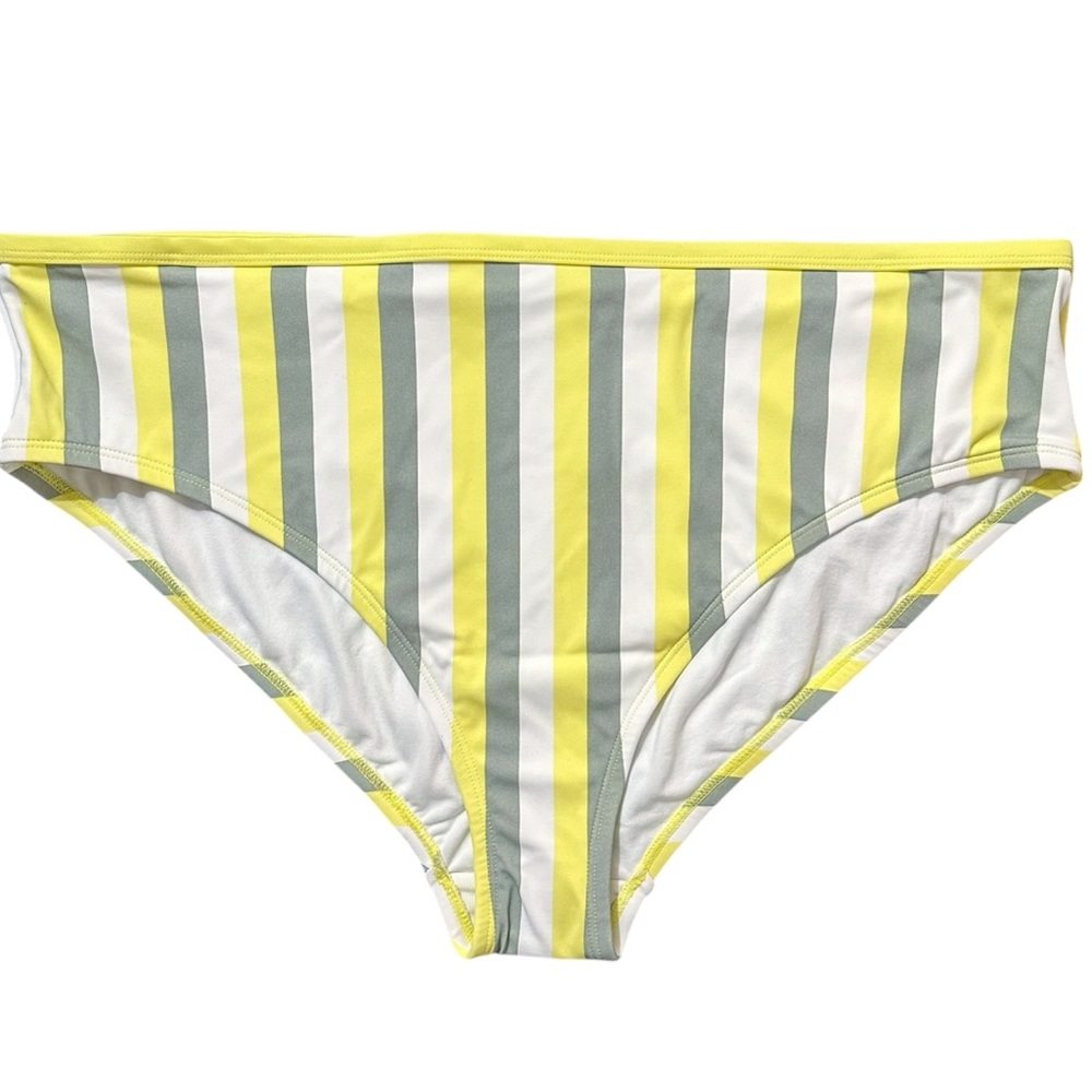 Kona Sol Striped Medium Coverage Bikini Bottom Yellow/White/Green 2X (20W-22W)